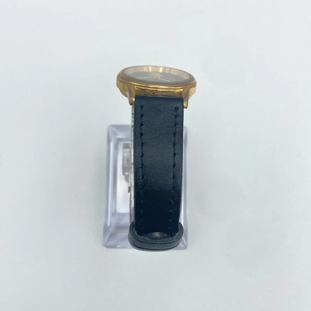 Vintage Guess Womens Watch 25mm Gold Tone Black Logo New Battery 7.75